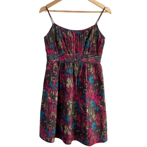 Halogen Silk Blend Babydoll Dress with‎ Pockets in Colorful Abstract Print, Sz 2 - Picture 1 of 11
